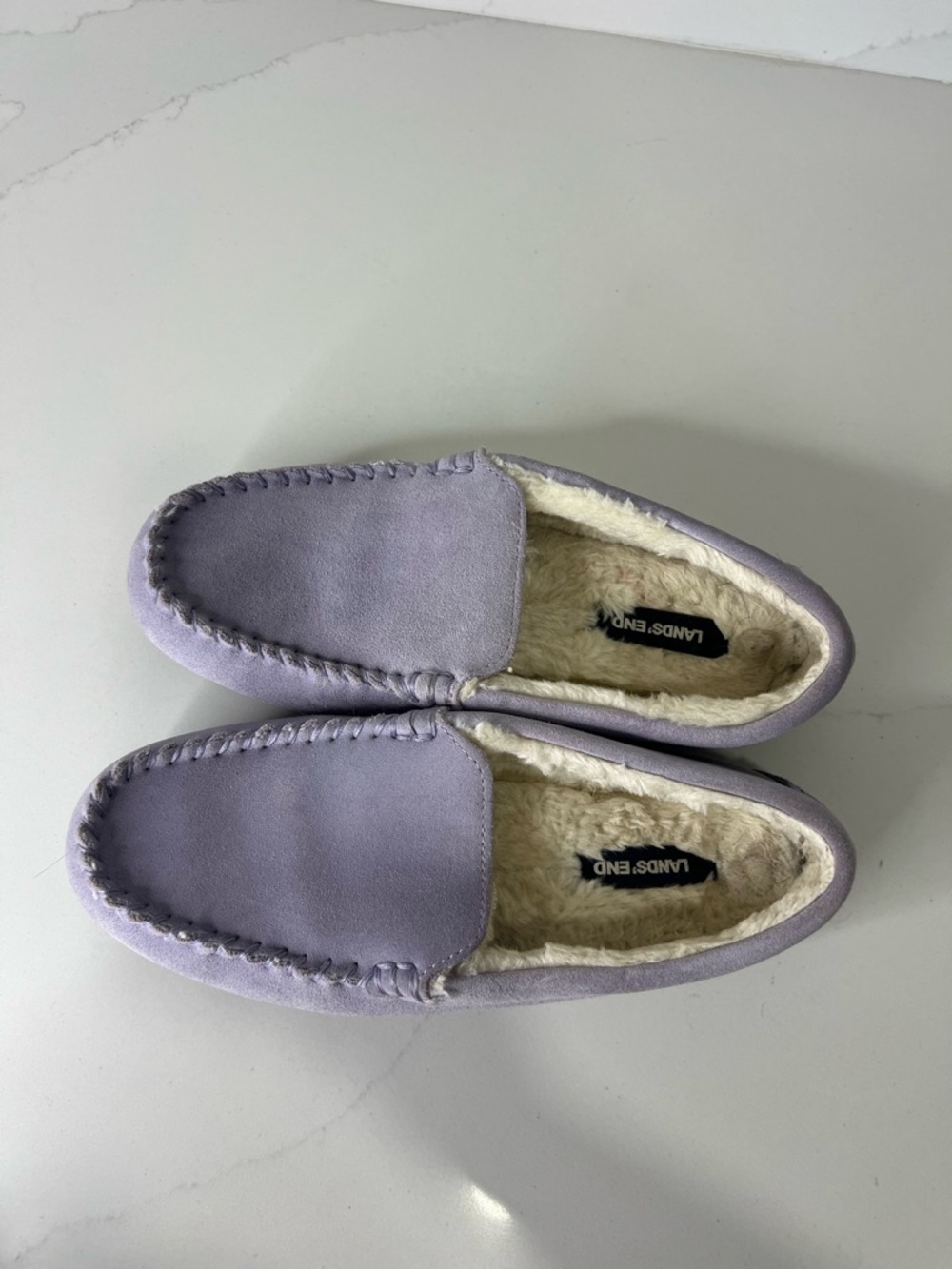 Lands End Lavender Suede Shearling Moccasin Slippers size 8 - Picture 7 of 9